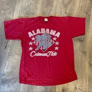 Vintage 80s 1988 Jerzees Alabama Crimson Tide Distressed Red Graphic Shirt Sz XL